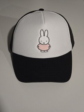 Miffy White & Black Trucker Hat with Pink Bunny Embroidery
